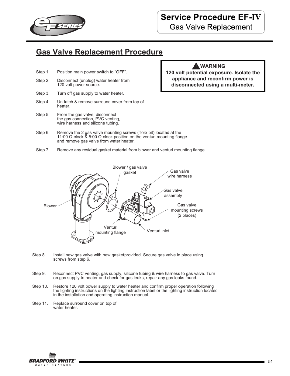 Gas valve replacement procedure | Bradford White EF-100T-399-3X User Manual | Page 51 / 92