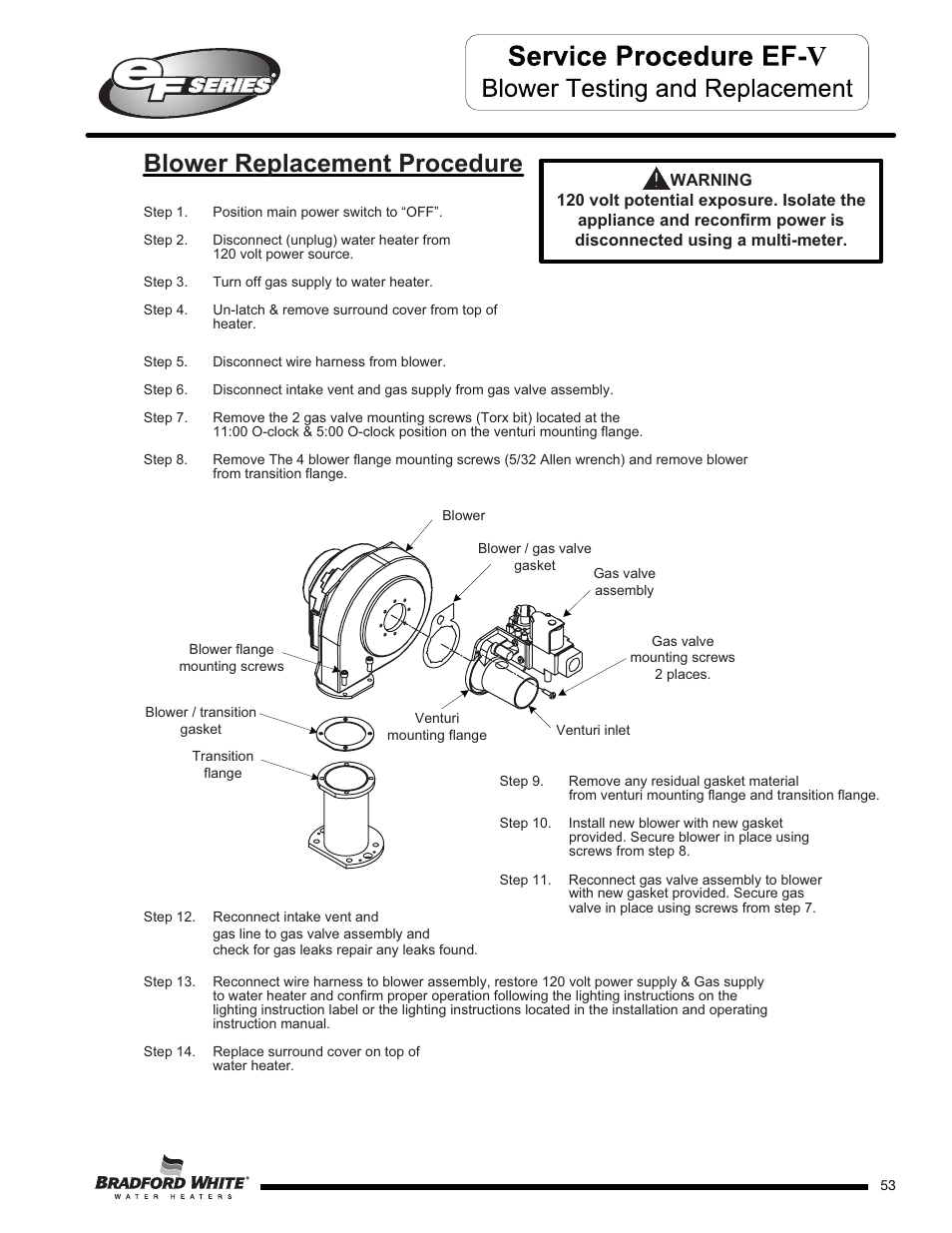 Blower replacement procedure | Bradford White EF-100T-399-3X User Manual | Page 53 / 92