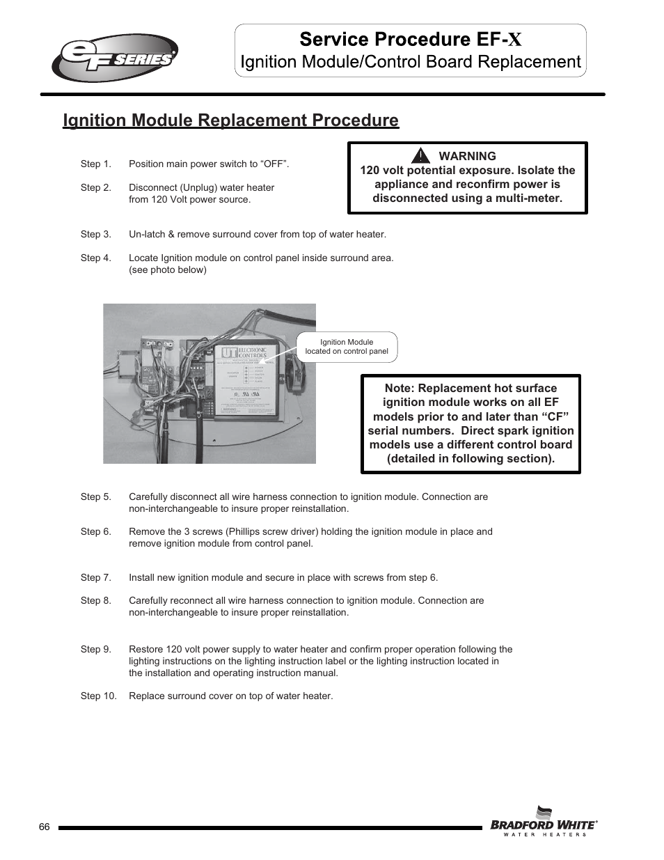 Ignition module replacement procedure | Bradford White EF-100T-399-3X User Manual | Page 66 / 92