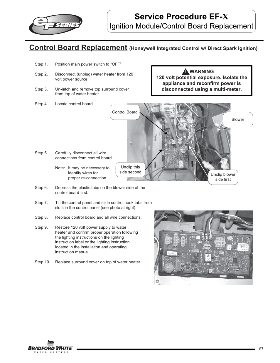 Control board replacement | Bradford White EF-100T-399-3X User Manual | Page 67 / 92