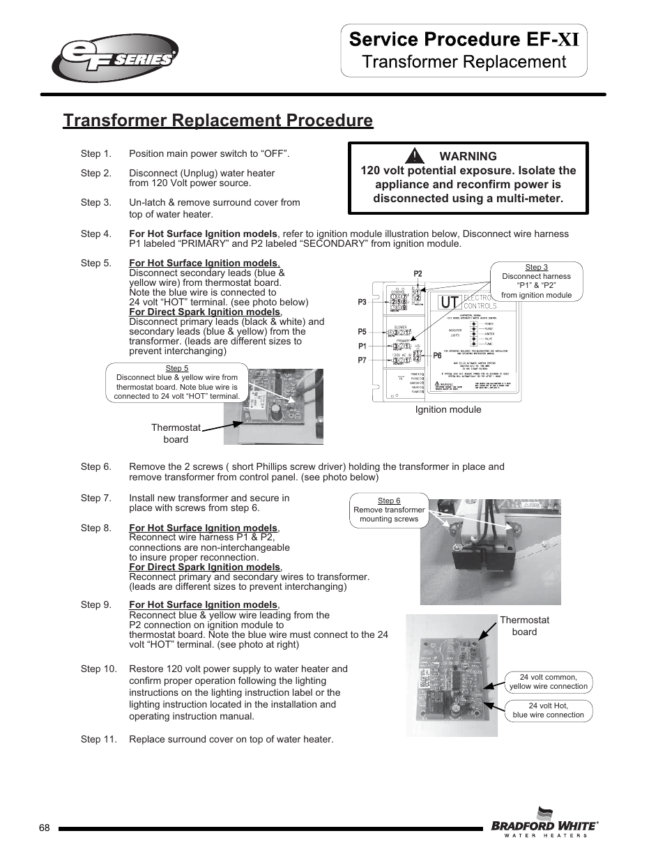 Transformer replacement procedure | Bradford White EF-100T-399-3X User Manual | Page 68 / 92