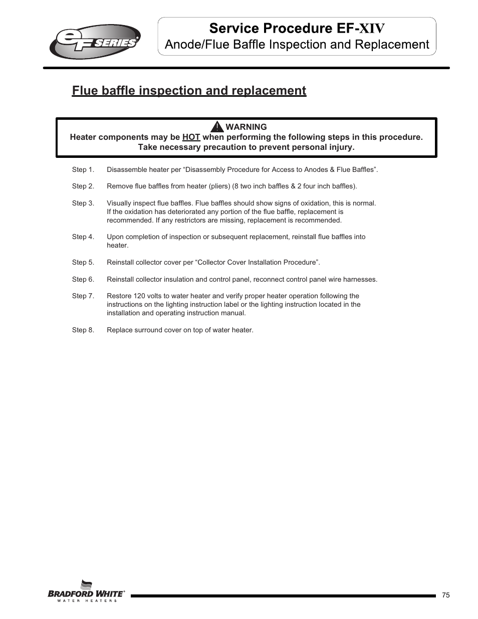 Flue baffle inspection and replacement | Bradford White EF-100T-399-3X User Manual | Page 75 / 92