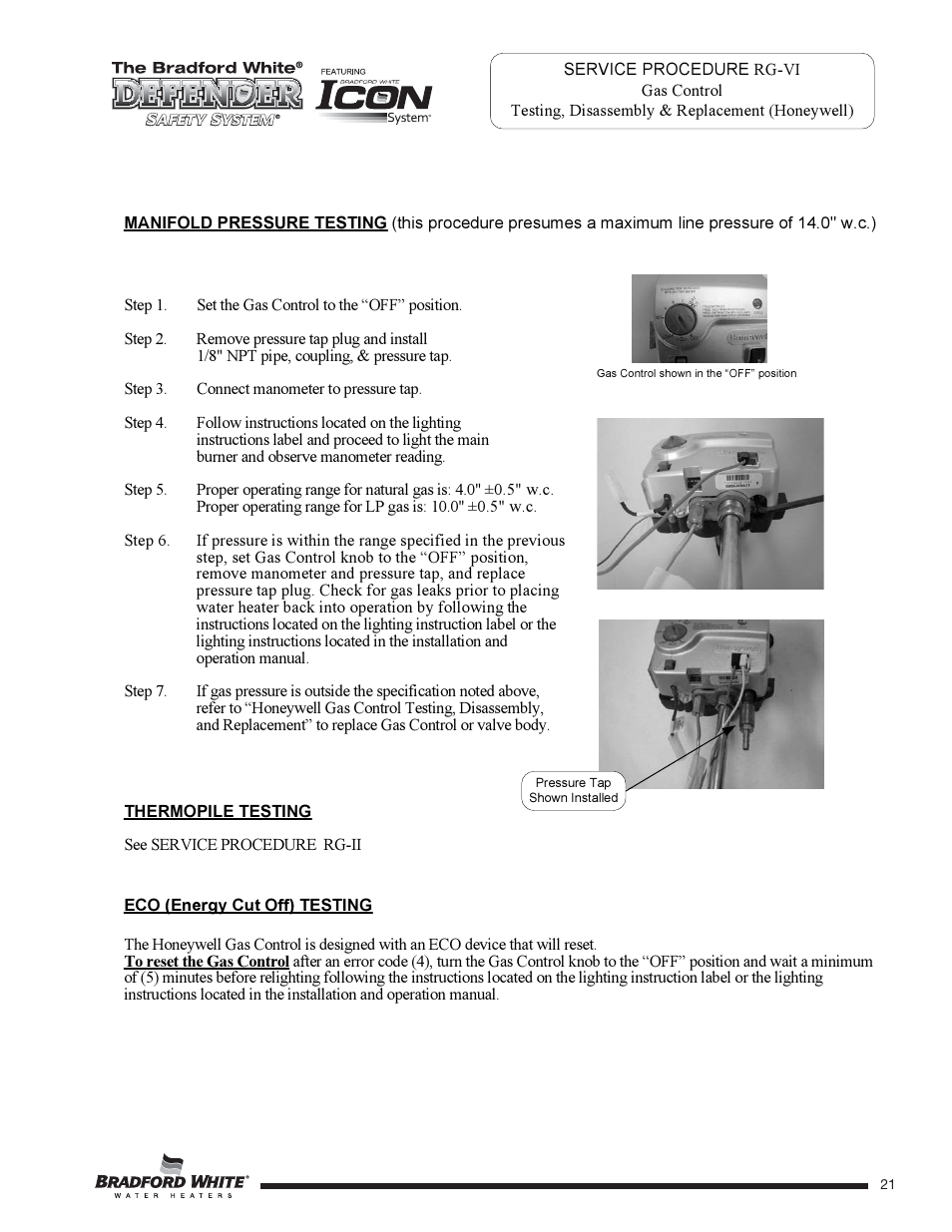 Defender, The bradford white, Safety system | Bradford White 65T-65FB-3X User Manual | Page 21 / 40