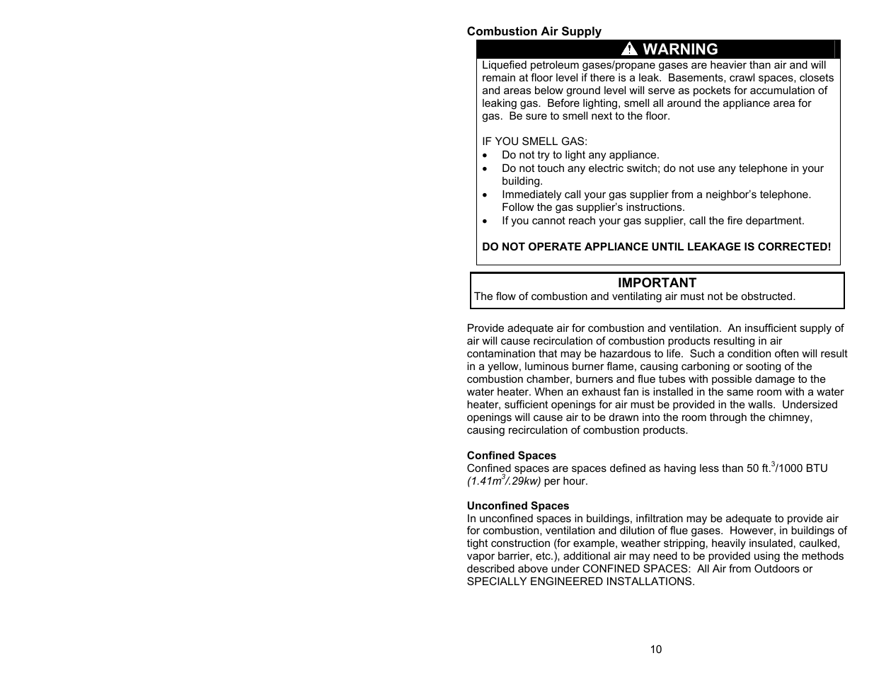 Warning | Bradford White 55X-80B-3X User Manual | Page 10 / 28