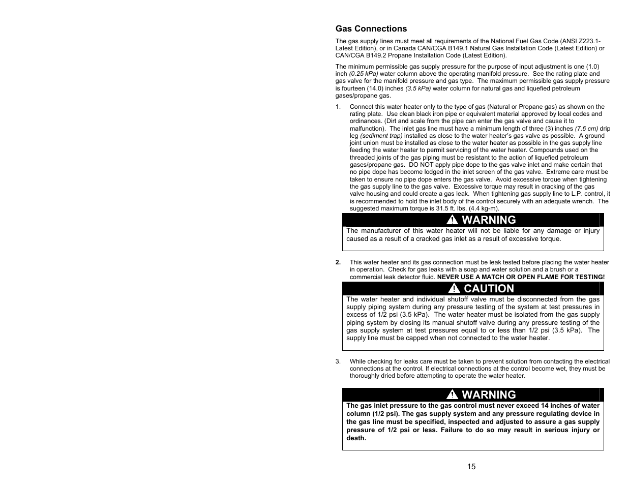 Warning, Caution | Bradford White 55X-80B-3X User Manual | Page 15 / 28