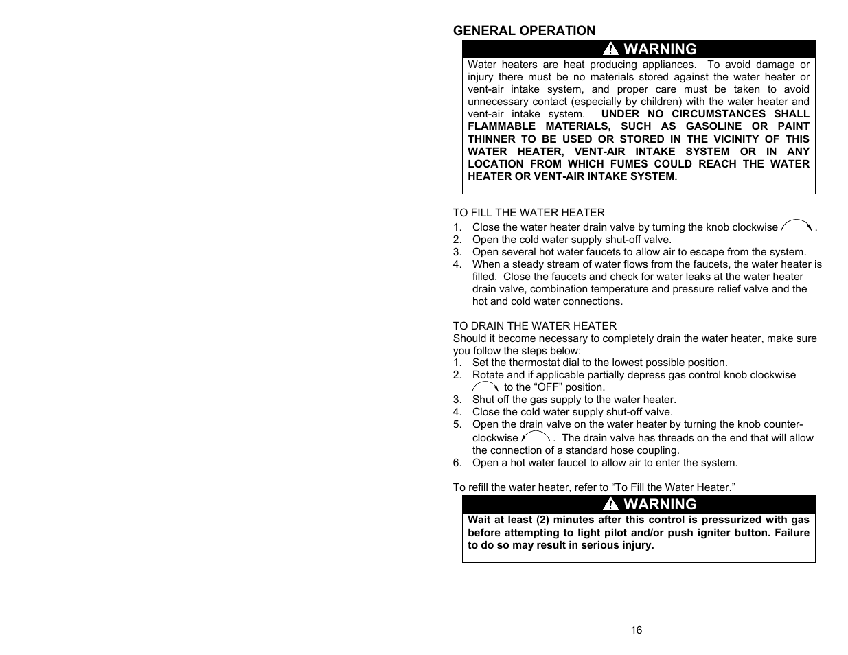 Warning | Bradford White 55X-80B-3X User Manual | Page 16 / 28