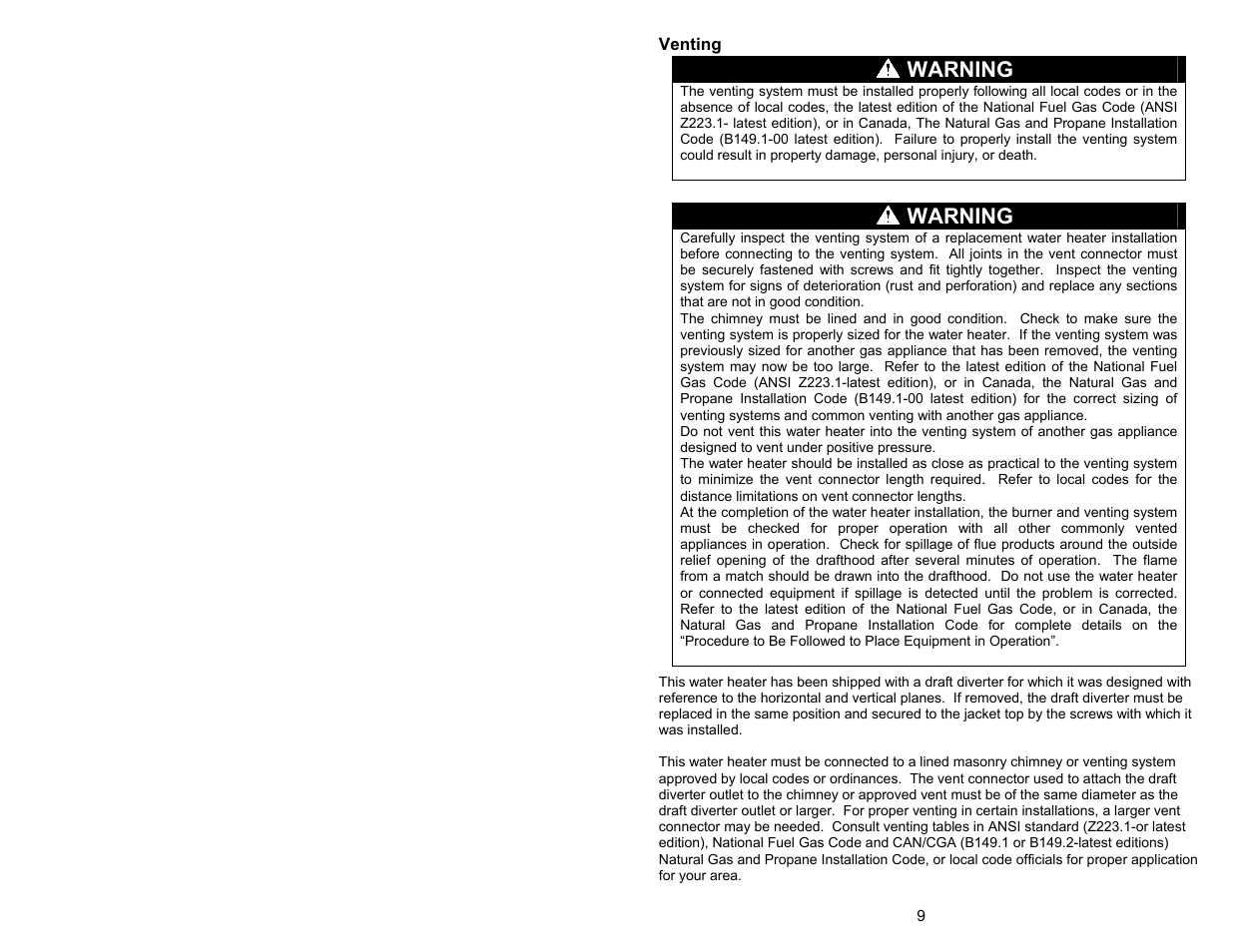 Warning | Bradford White 55X-80B-3X User Manual | Page 9 / 28