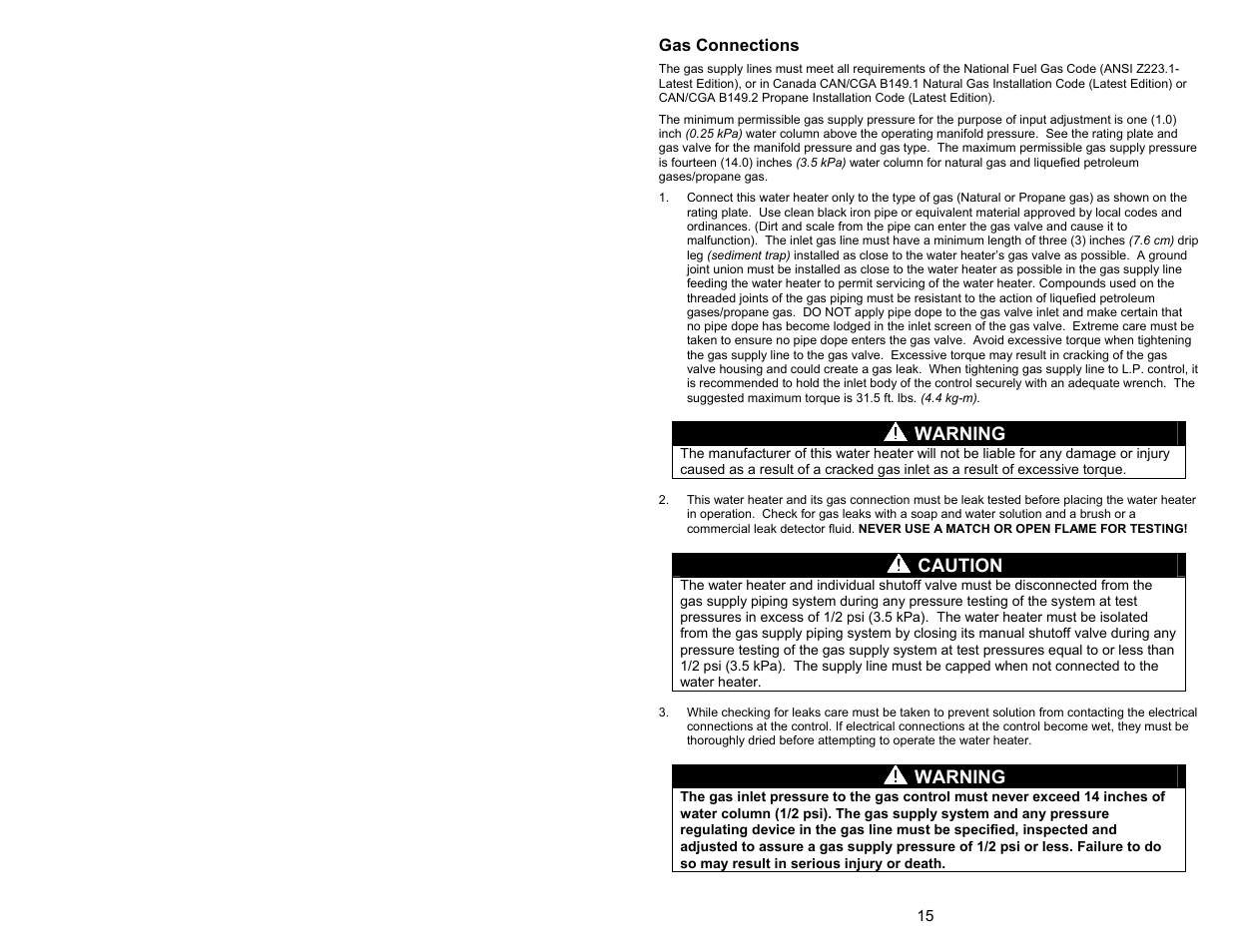 Warning, Caution | Bradford White 100T-88B-3X User Manual | Page 15 / 28