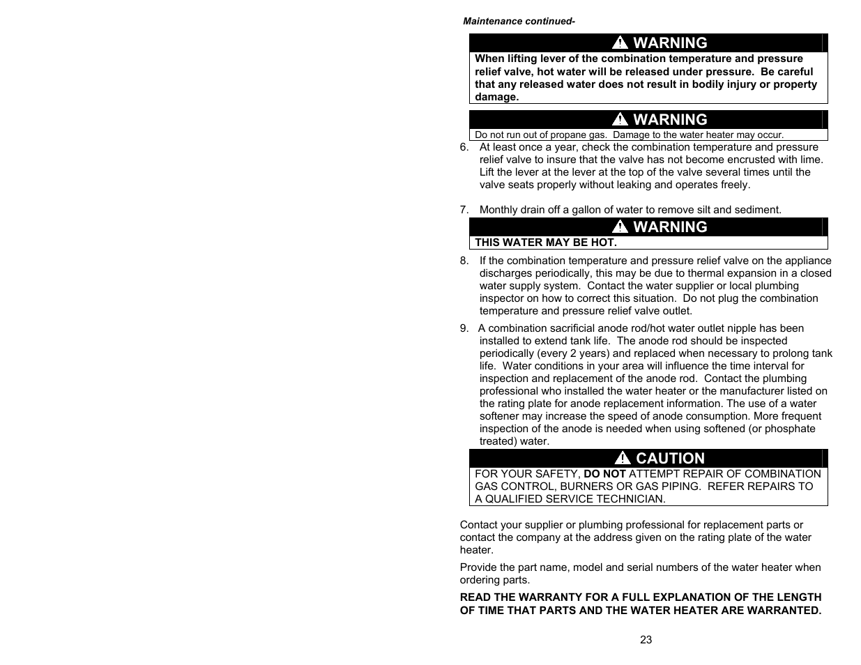 Warning, Caution | Bradford White 100T-88B-3X User Manual | Page 23 / 28