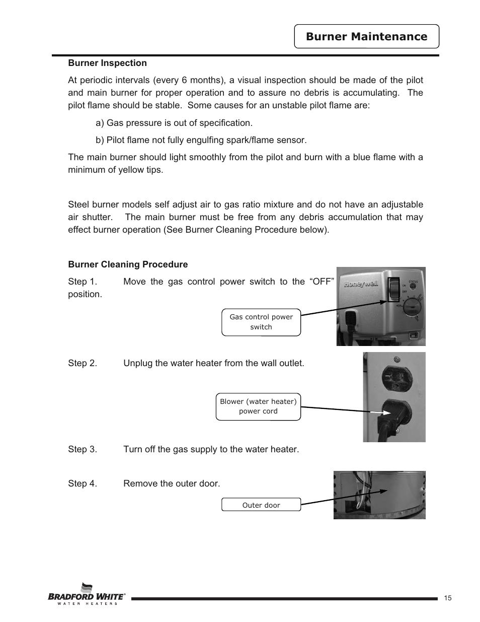 Burner maintenance | Bradford White HE-4-50S6FSX User Manual | Page 15 / 40