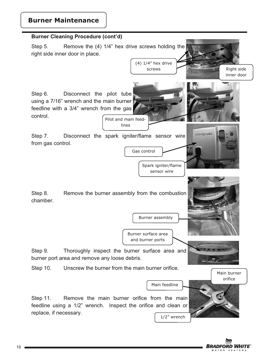 Burner maintenance | Bradford White HE-4-50S6FSX User Manual | Page 16 / 40