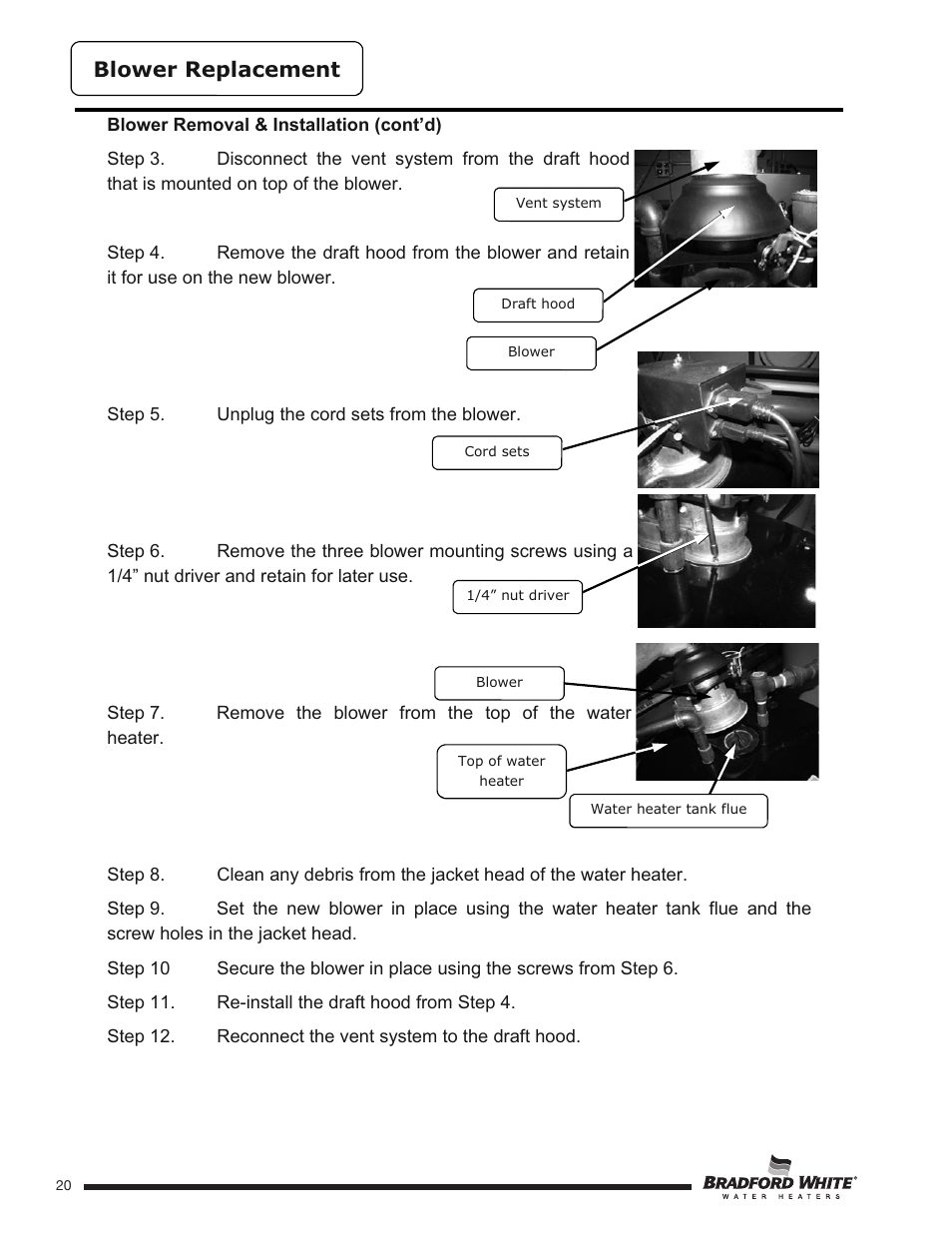 Blower replacement | Bradford White HE-4-50S6FSX User Manual | Page 20 / 40