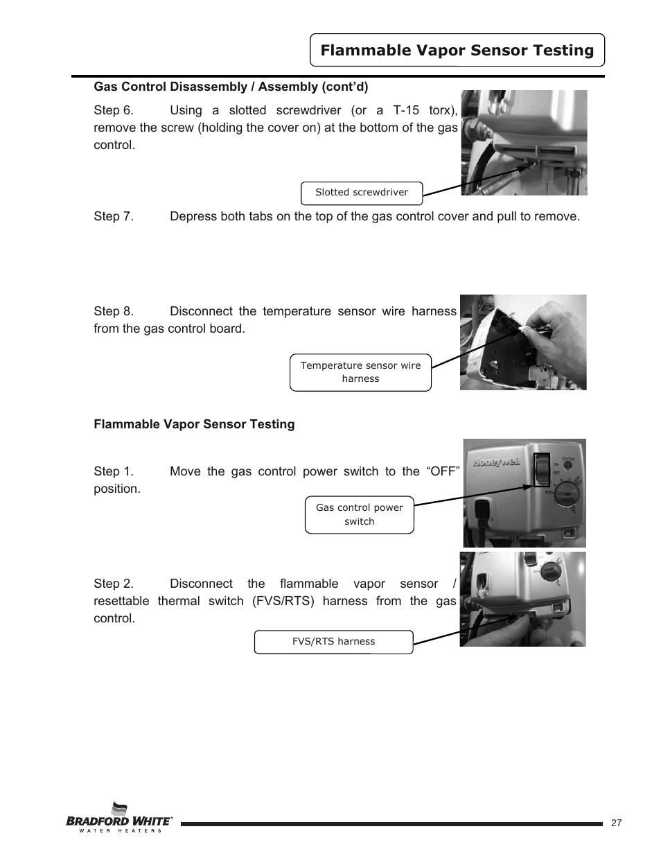 Flammable vapor sensor testing | Bradford White HE-4-50S6FSX User Manual | Page 27 / 40