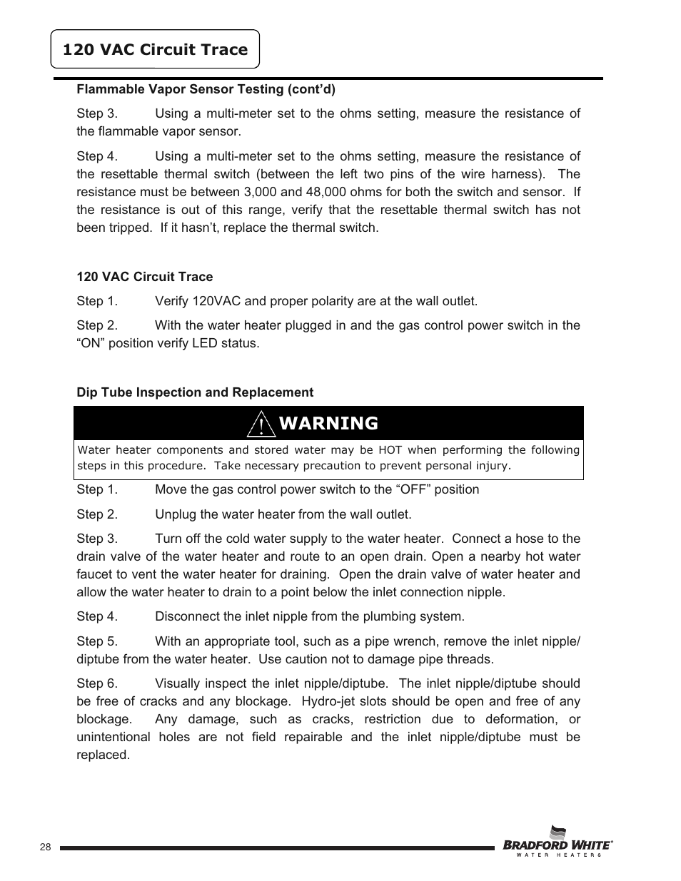 Warning | Bradford White HE-4-50S6FSX User Manual | Page 28 / 40