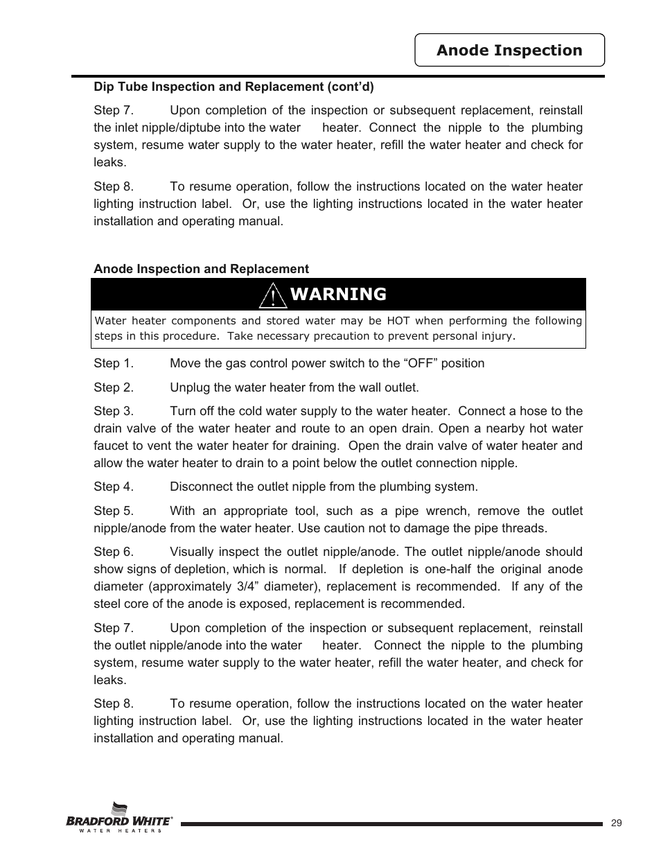 Warning | Bradford White HE-4-50S6FSX User Manual | Page 29 / 40