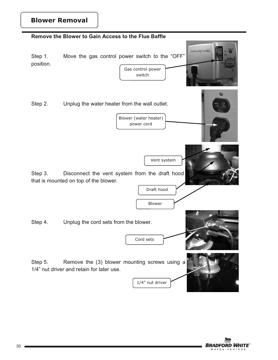 Blower removal | Bradford White HE-4-50S6FSX User Manual | Page 30 / 40