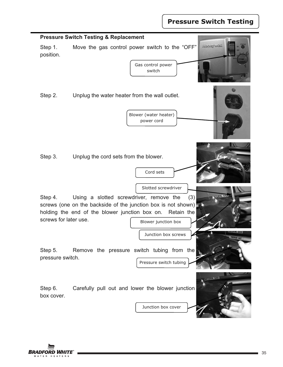 Pressure switch testing | Bradford White HE-4-50S6FSX User Manual | Page 35 / 40