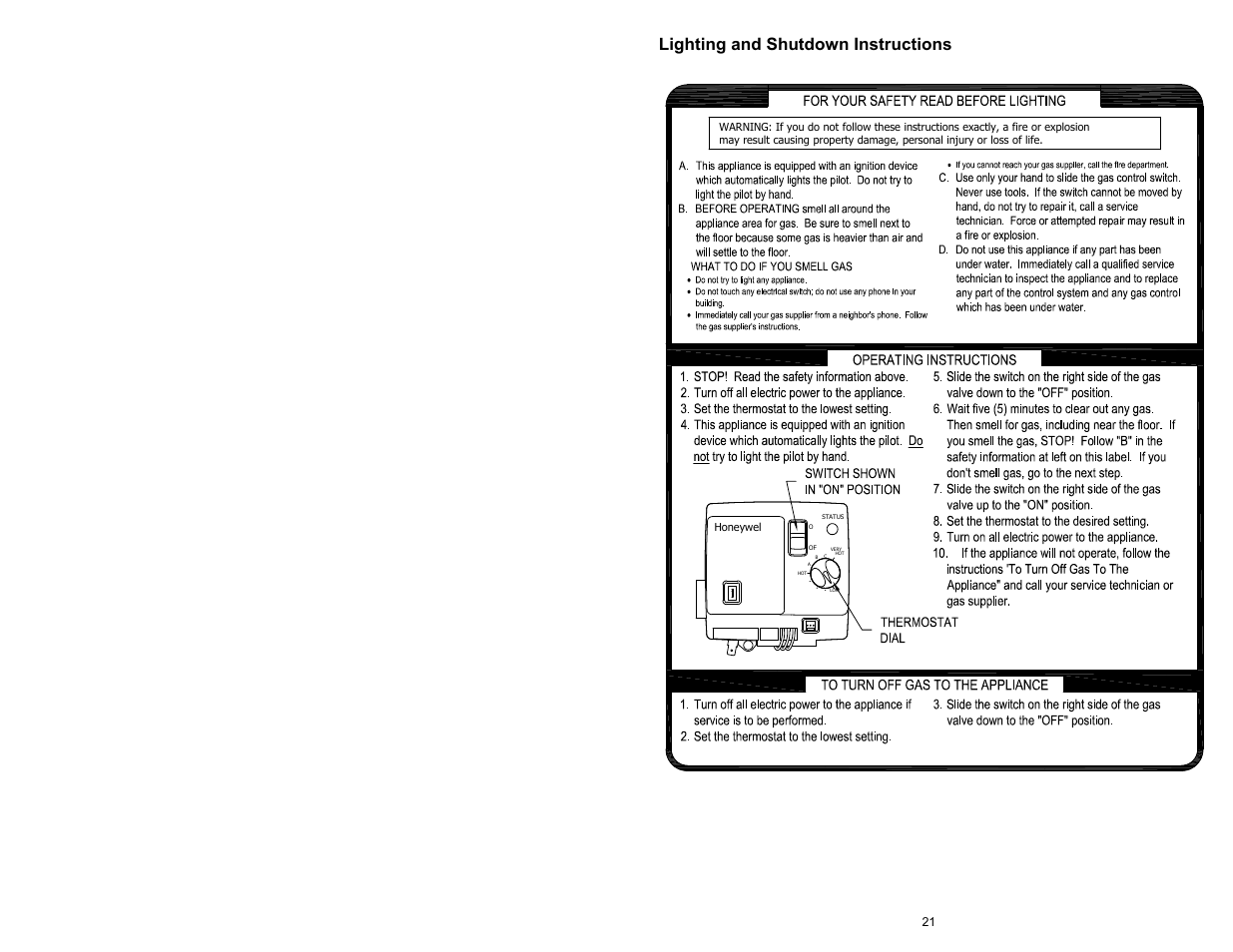 Lighting and shutdown instructions | Bradford White D-4-504S6FSX User Manual | Page 21 / 36