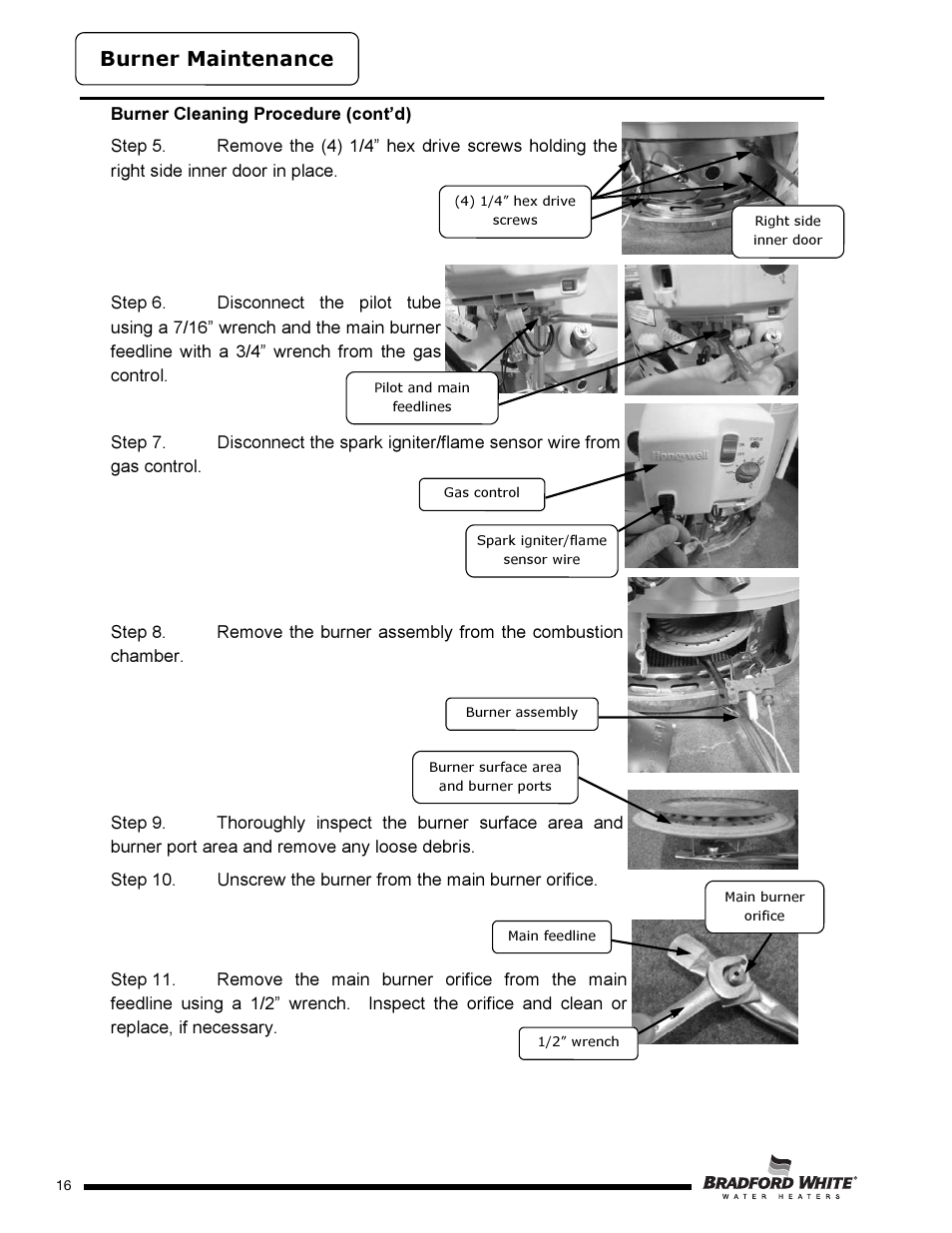 Burner maintenance | Bradford White D-4-504S6FSX User Manual | Page 16 / 40