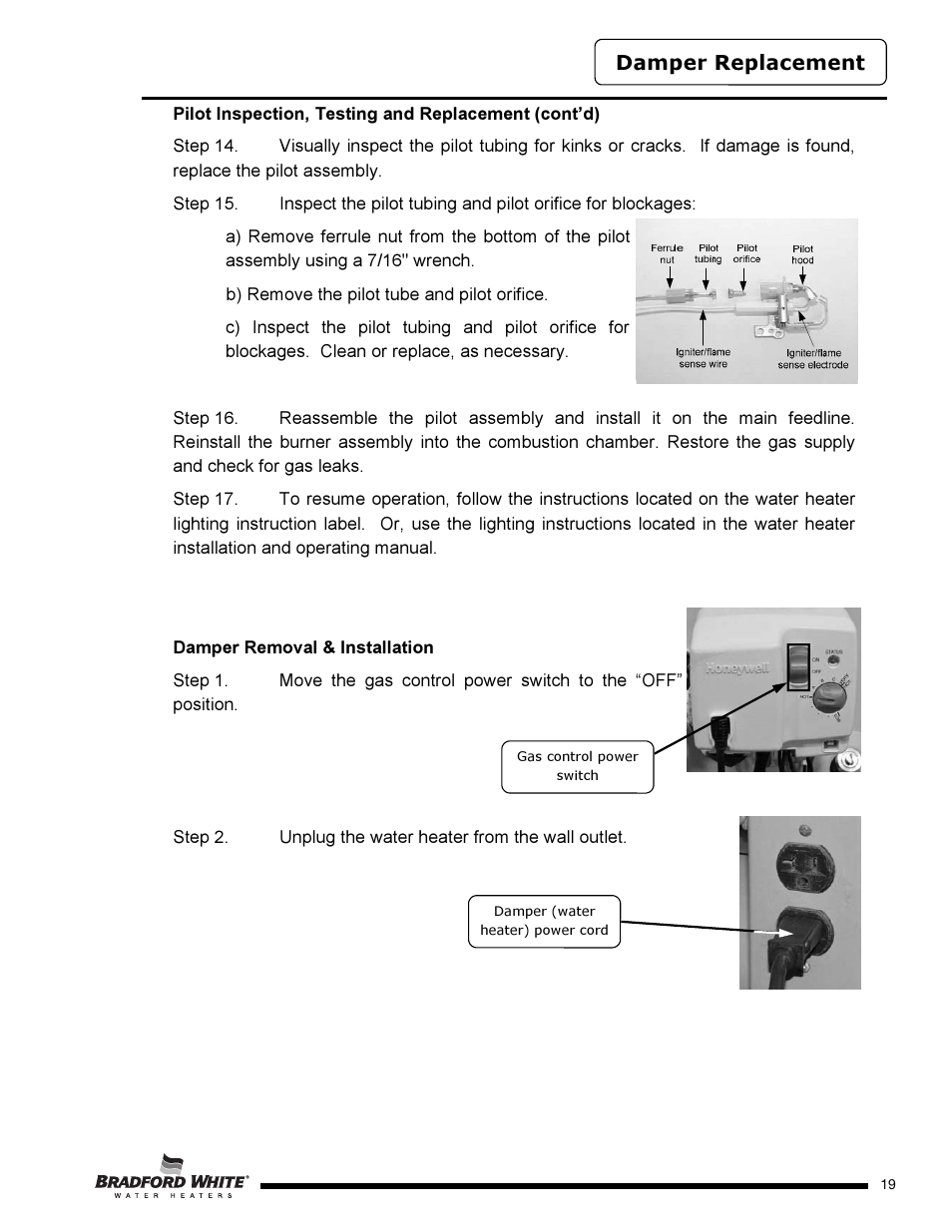 Damper replacement | Bradford White D-4-504S6FSX User Manual | Page 19 / 40