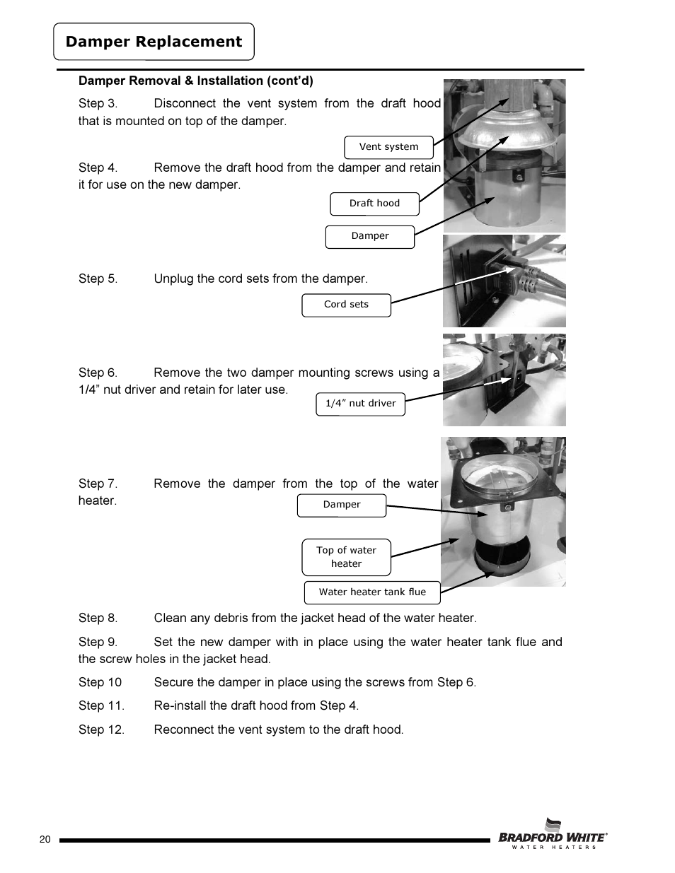 Damper replacement | Bradford White D-4-504S6FSX User Manual | Page 20 / 40