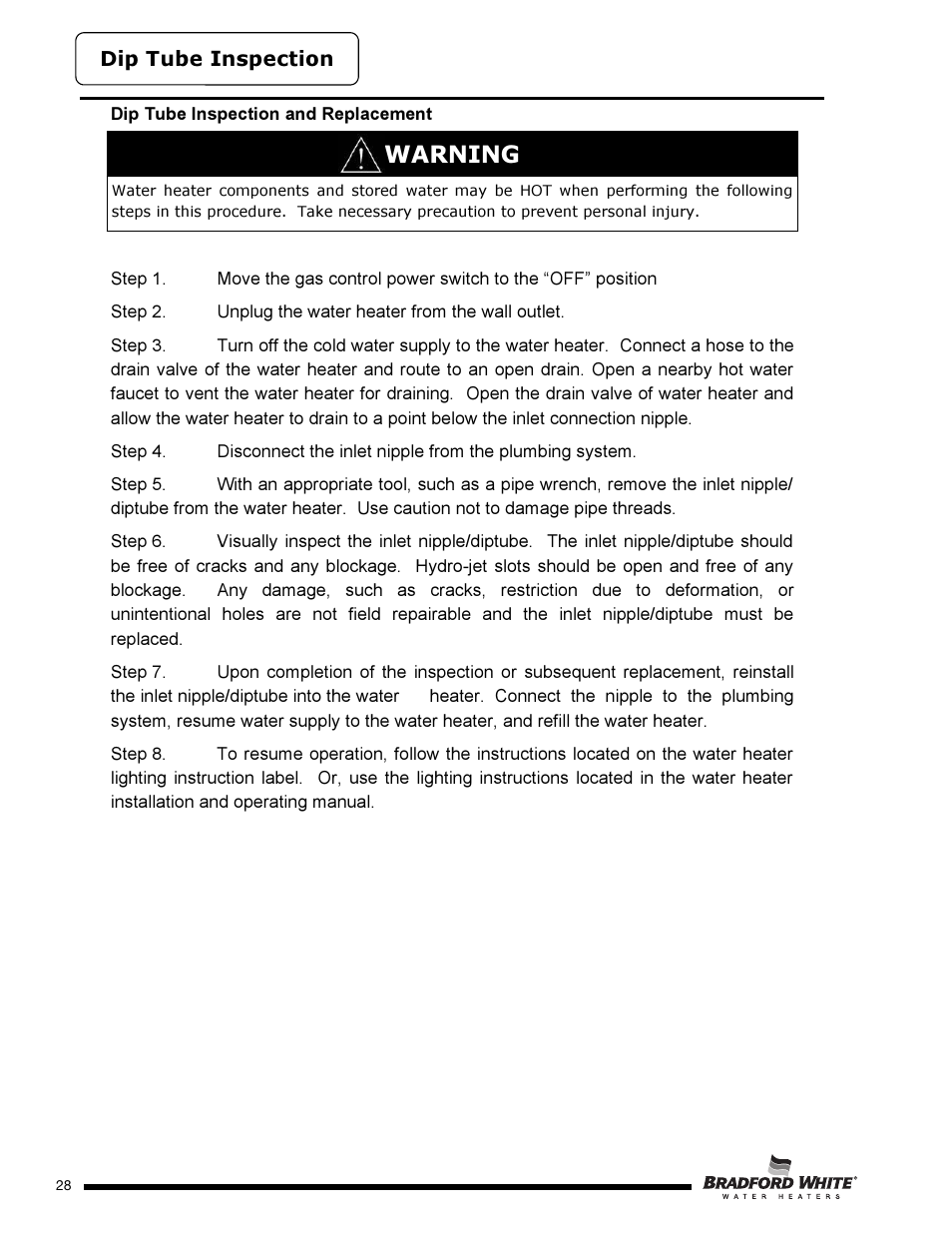 Warning | Bradford White D-4-504S6FSX User Manual | Page 28 / 40