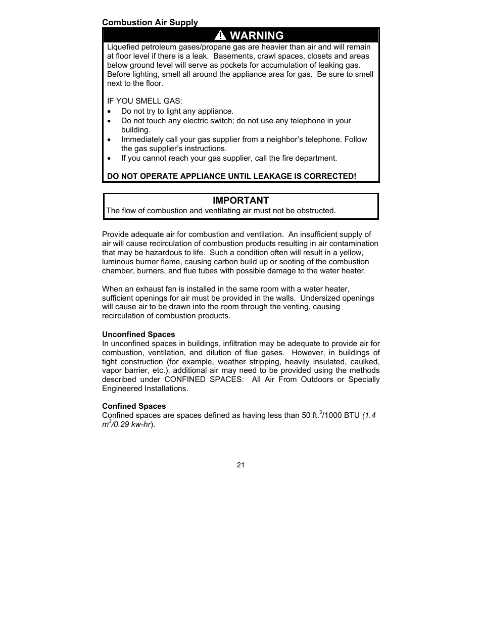 Warning | Bradford White TW4-75S-76B-3N User Manual | Page 21 / 40