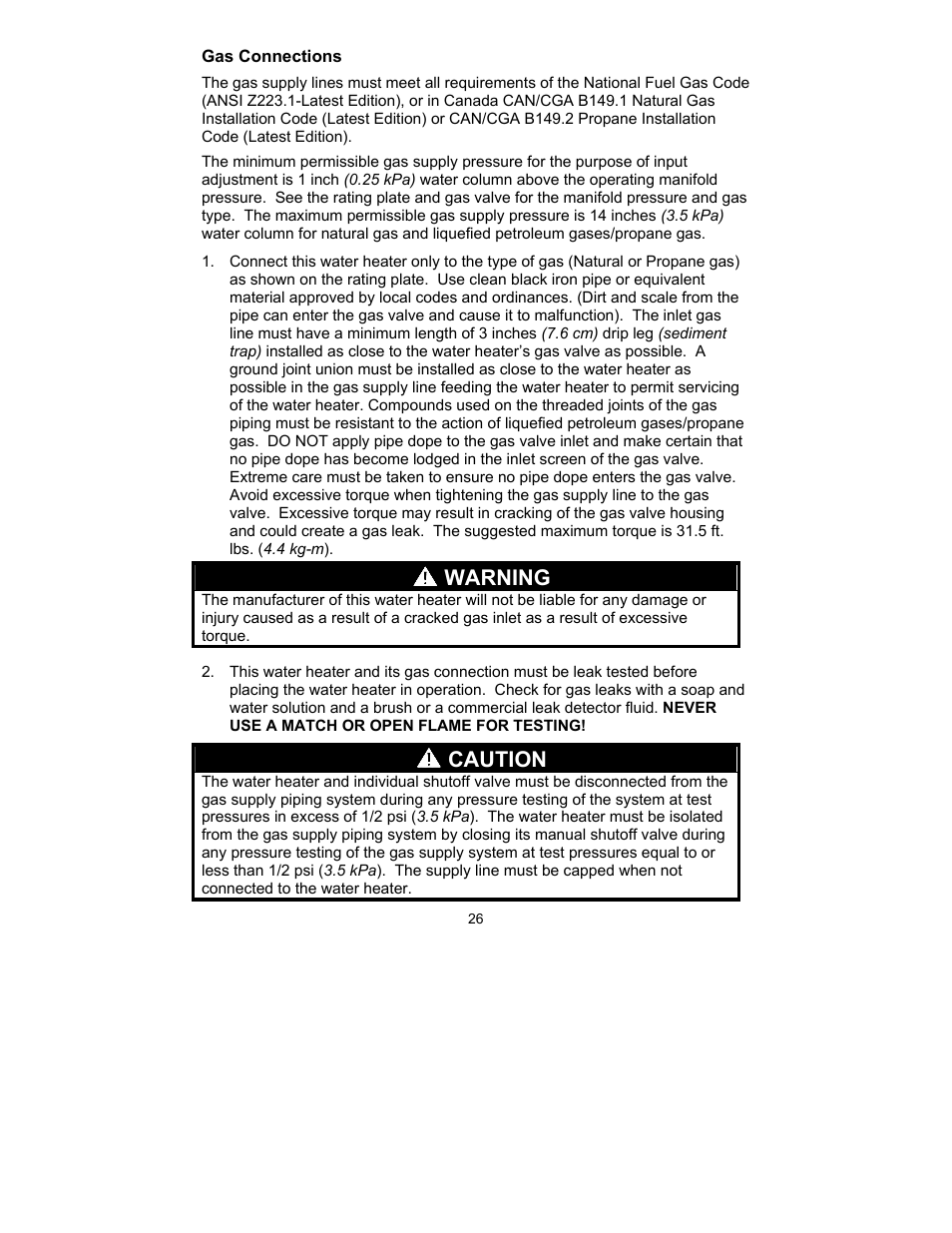 Warning, Caution | Bradford White TW4-75S-76B-3N User Manual | Page 26 / 40