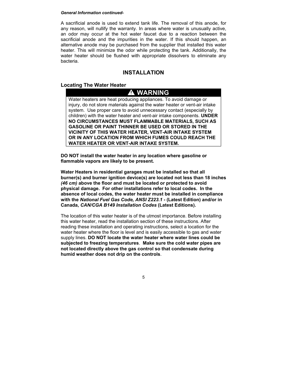 Warning | Bradford White TW4-75S-76B-3N User Manual | Page 5 / 40