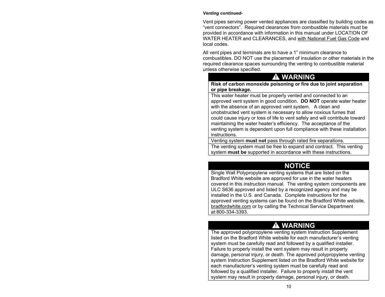 Warning, Notice | Bradford White TW4-75S-76B-3N User Manual | Page 10 / 48