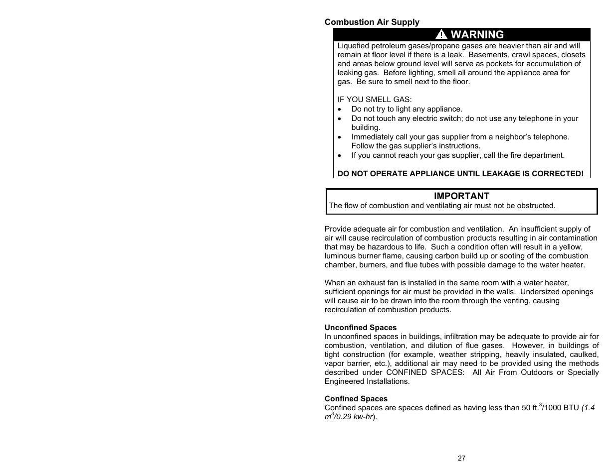 Warning | Bradford White TW4-75S-76B-3N User Manual | Page 27 / 48