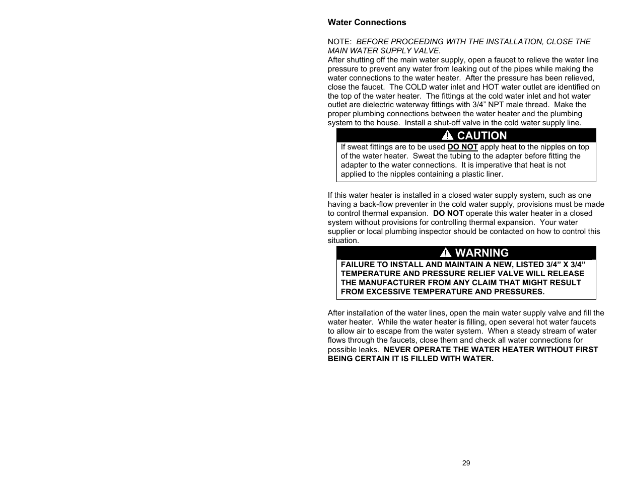 Caution, Warning | Bradford White TW4-75S-76B-3N User Manual | Page 29 / 48