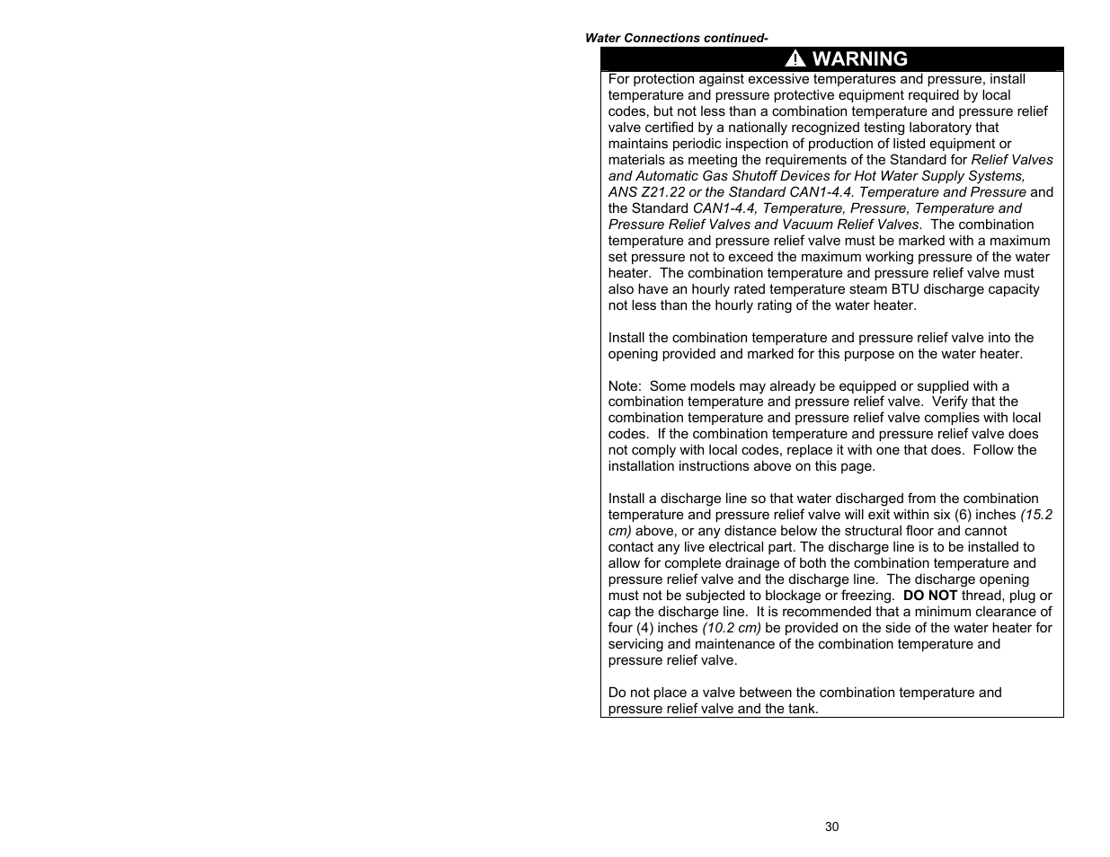 Warning | Bradford White TW4-75S-76B-3N User Manual | Page 30 / 48