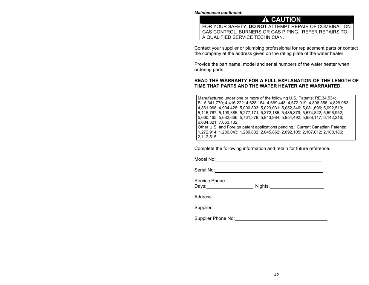 Caution | Bradford White TW4-75S-76B-3N User Manual | Page 42 / 48