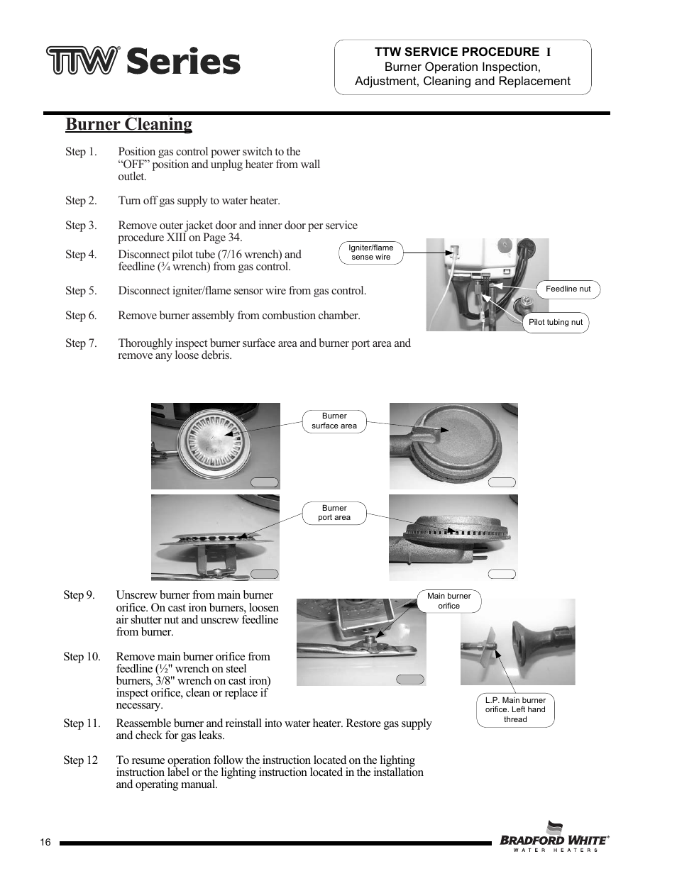 Burner cleaning | Bradford White M-2-TW-75T6BN User Manual | Page 16 / 40