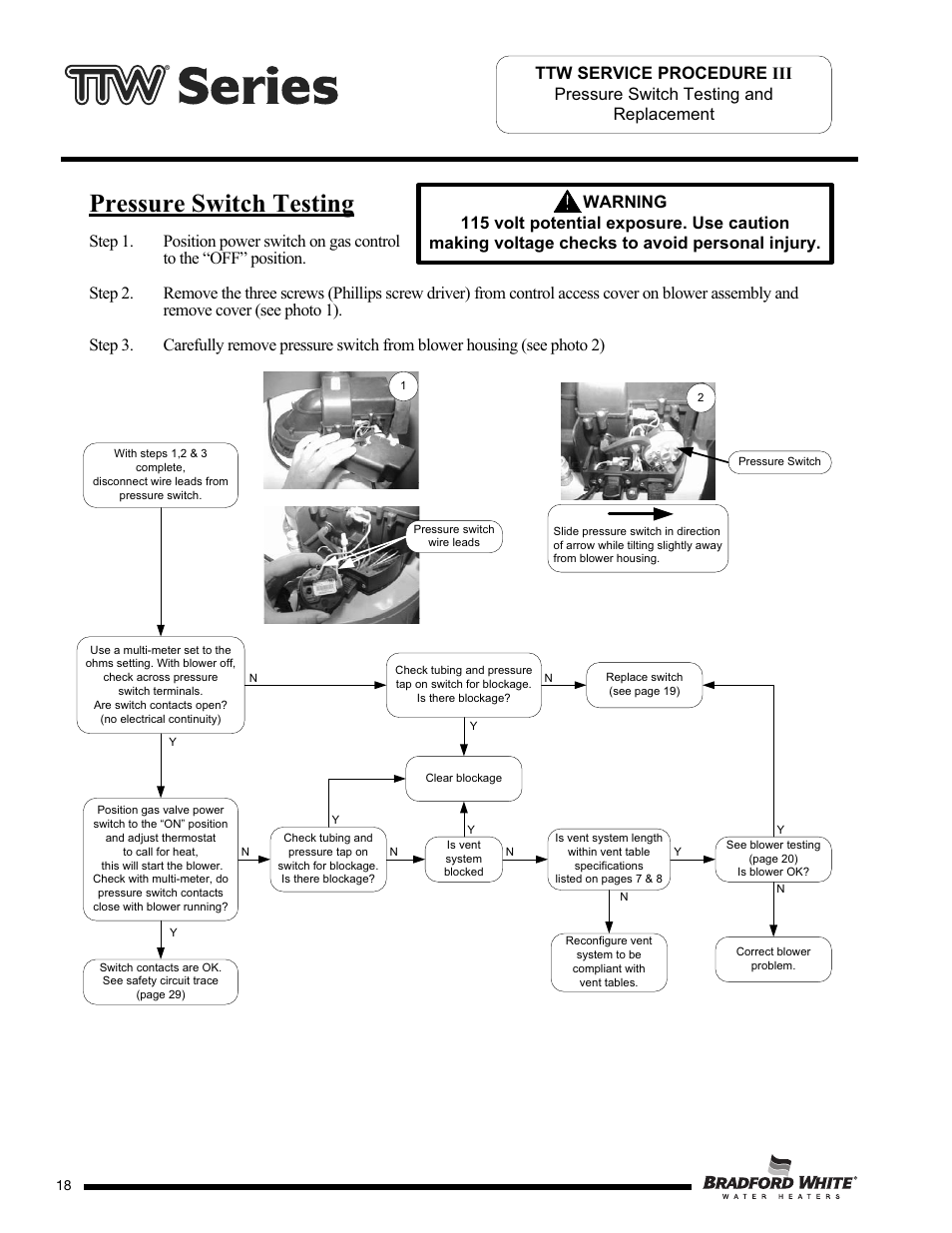 Pressure switch testing | Bradford White M-2-TW-75T6BN User Manual | Page 18 / 40