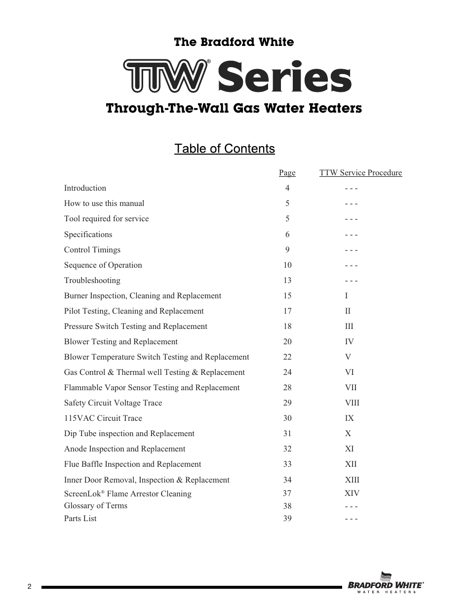 Through-the-wall gas water heaters, The bradford white | Bradford White M-2-TW-75T6BN User Manual | Page 2 / 40