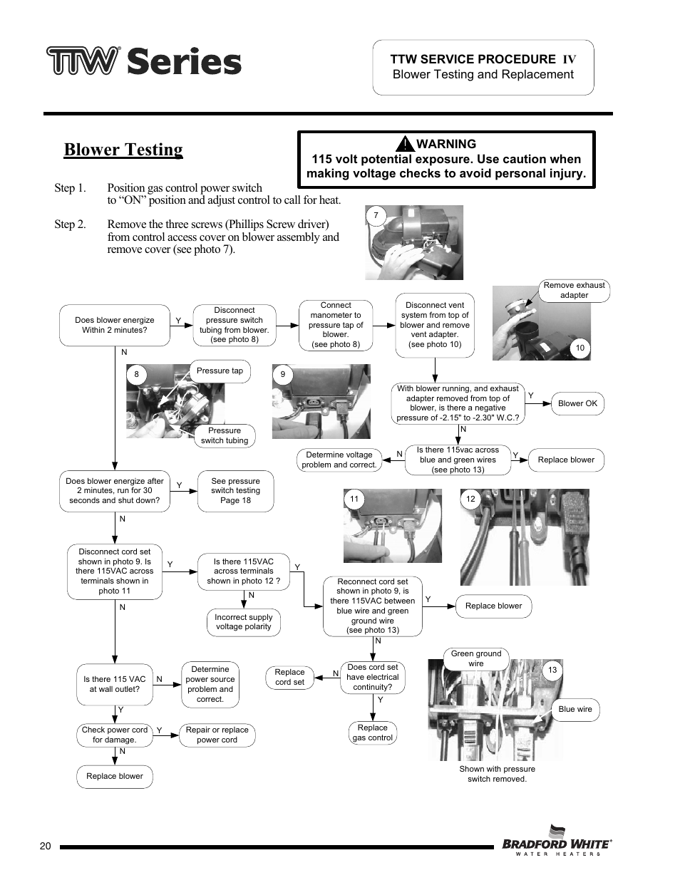 Blower testing | Bradford White M-2-TW-75T6BN User Manual | Page 20 / 40