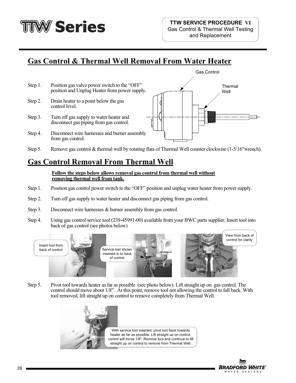 Gas control removal from thermal well | Bradford White M-2-TW-75T6BN User Manual | Page 26 / 40
