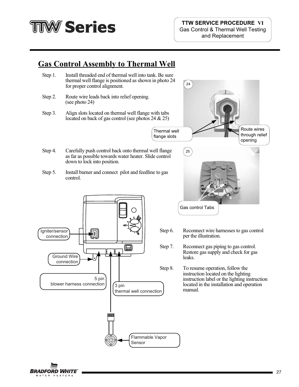 Gas control assembly to thermal well | Bradford White M-2-TW-75T6BN User Manual | Page 27 / 40