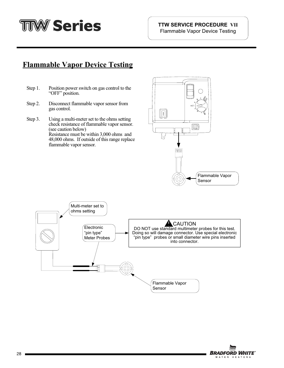 Flammable vapor device testing | Bradford White M-2-TW-75T6BN User Manual | Page 28 / 40