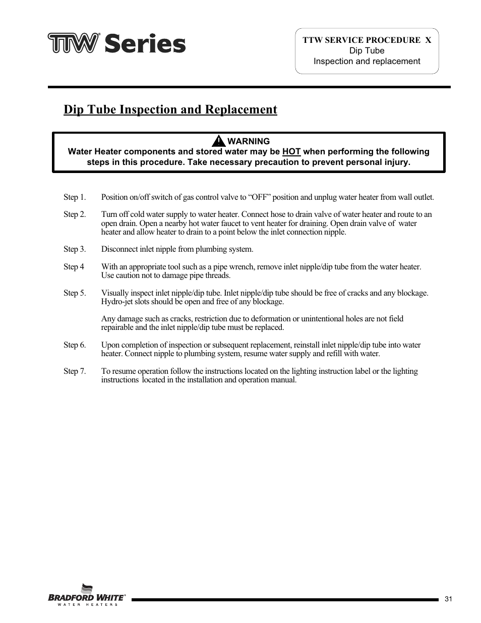 Dip tube inspection and replacement | Bradford White M-2-TW-75T6BN User Manual | Page 31 / 40
