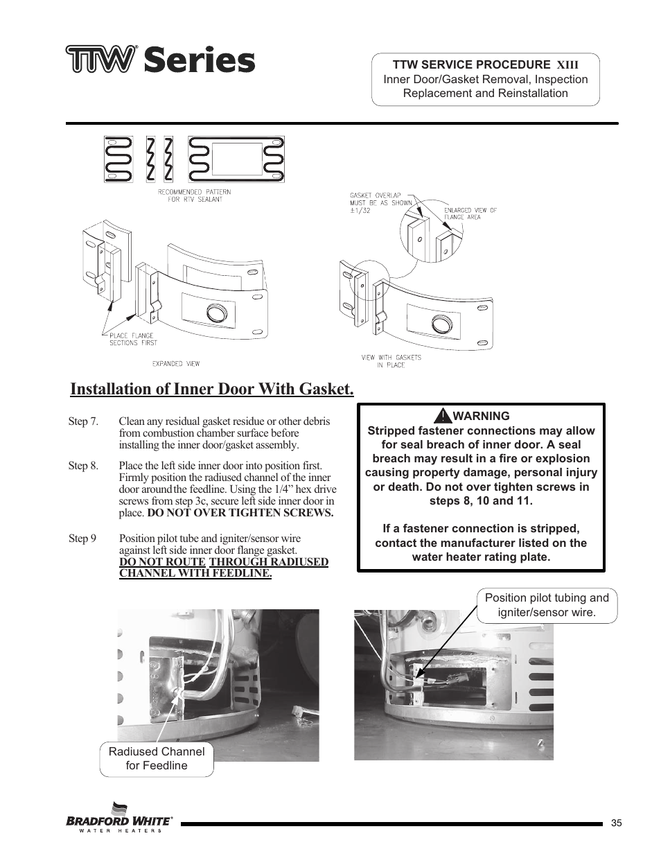 Installation of inner door with gasket | Bradford White M-2-TW-75T6BN User Manual | Page 35 / 40