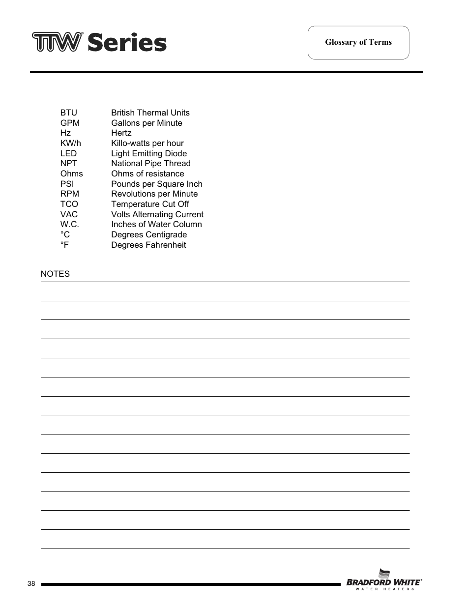 Bradford White M-2-TW-75T6BN User Manual | Page 38 / 40