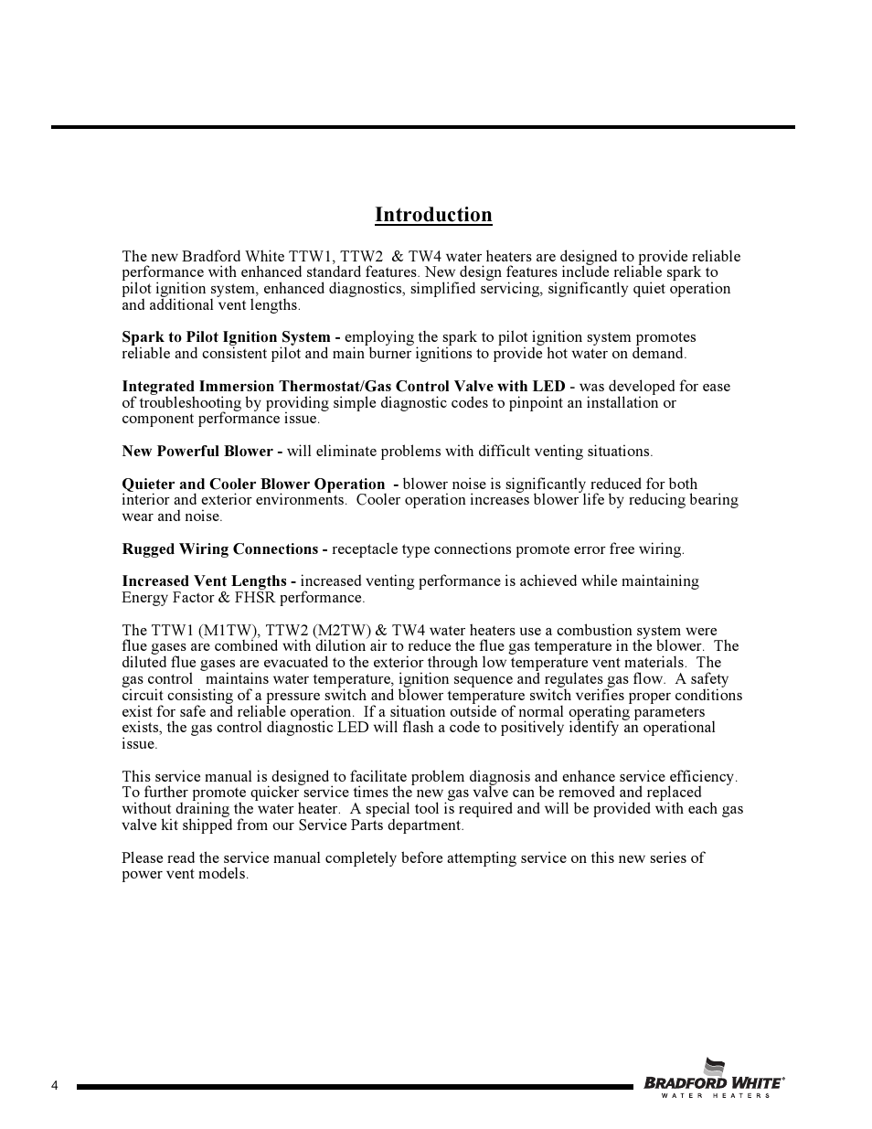 Introduction | Bradford White M-2-TW-75T6BN User Manual | Page 4 / 40