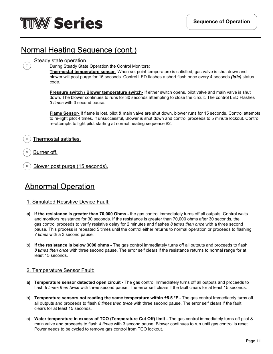 Steady state operation, Temperature sensor fault | Bradford White TW4-75S-76B-3X User Manual | Page 11 / 36