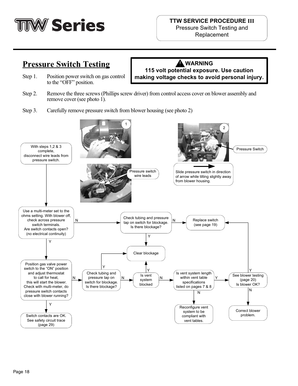 Pressure switch testing | Bradford White TW4-75S-76B-3X User Manual | Page 18 / 36