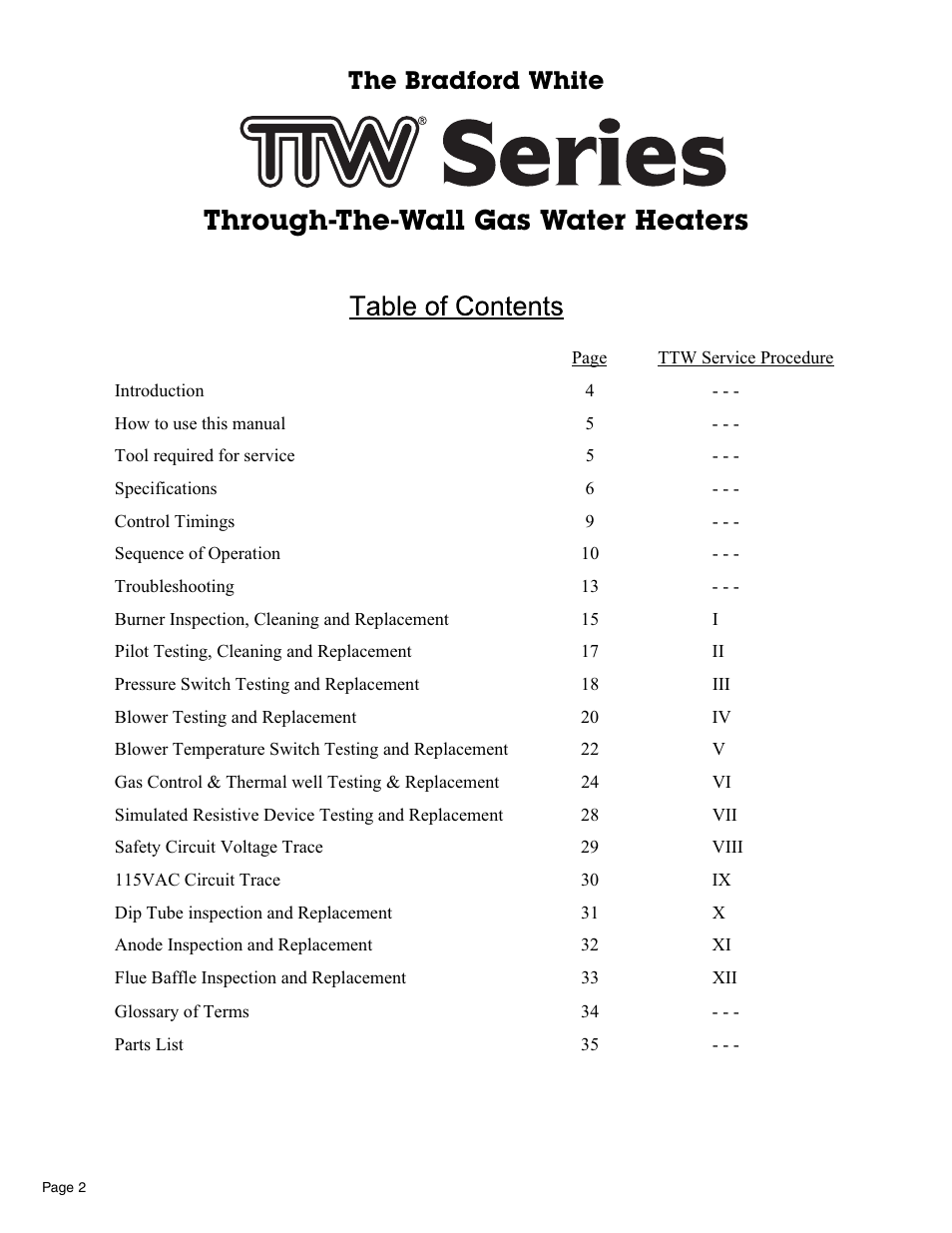 Through-the-wall gas water heaters, The bradford white | Bradford White TW4-75S-76B-3X User Manual | Page 2 / 36