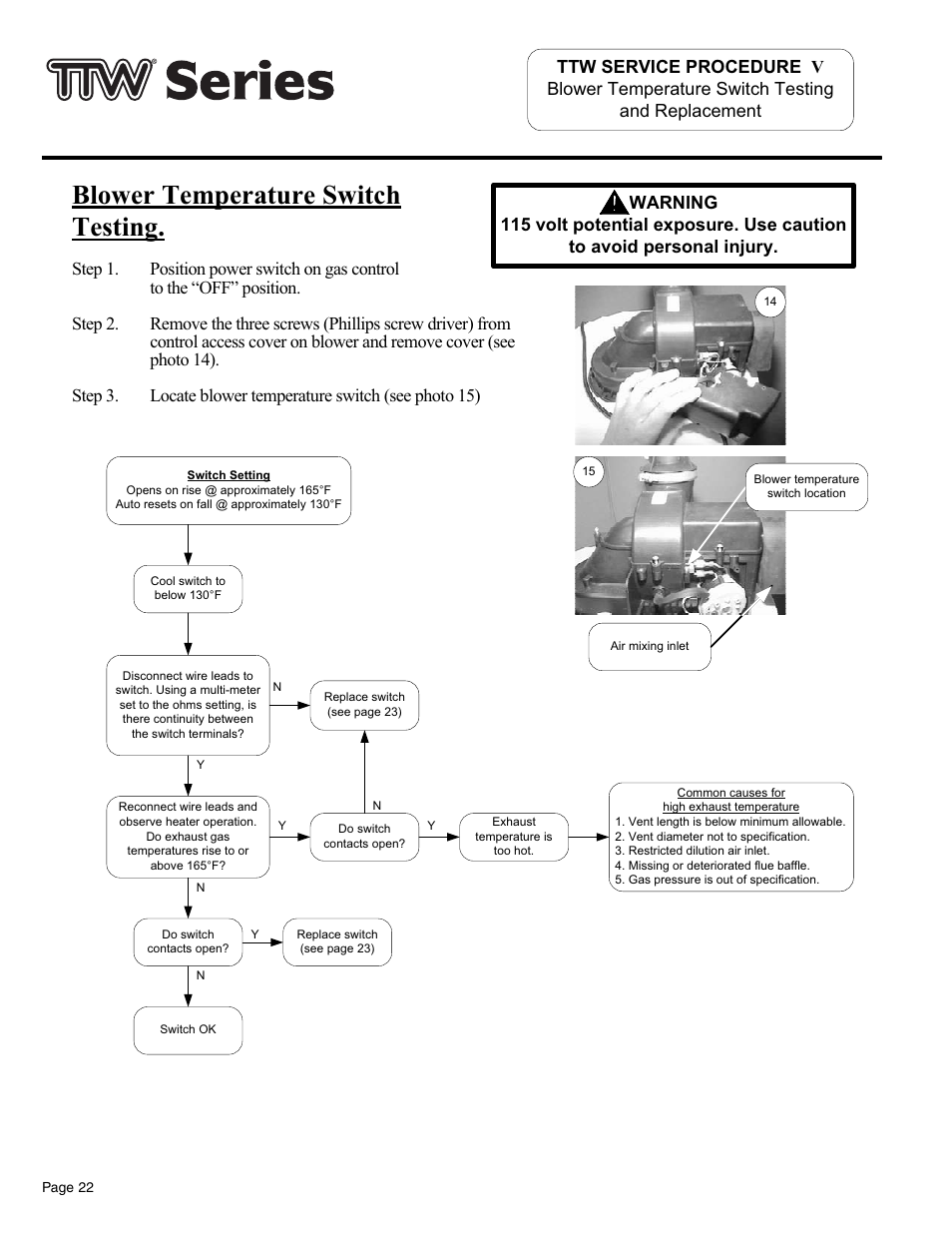 Blower temperature switch testing | Bradford White TW4-75S-76B-3X User Manual | Page 22 / 36