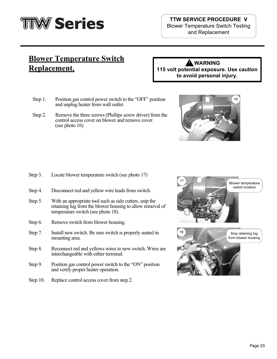 Blower temperature switch replacement | Bradford White TW4-75S-76B-3X User Manual | Page 23 / 36